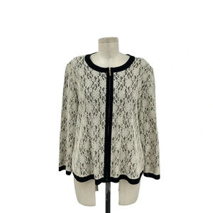 Exclusively‎ Misook Black Cream Lace Zip Sweater Jacket Size Large